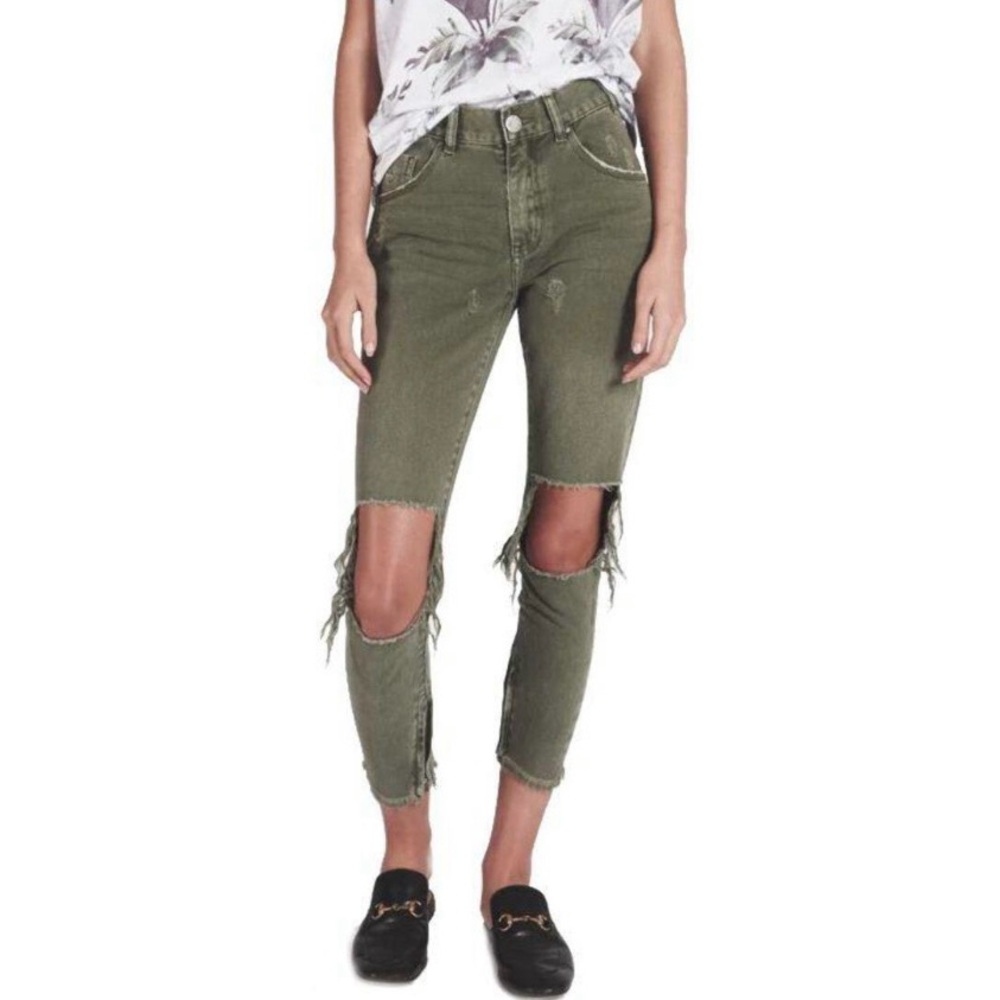 One Teaspoon Green Ankle Cropped Jeans Distressed